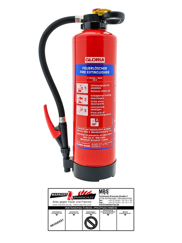 Gloria WH6 Pro 6l Wasser Feuerlöscher inkl. Halterung und Plakette